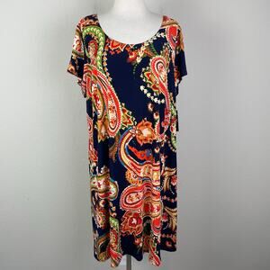 MSK Navy Paisley Floral Short Sleeve Stretch Knit NWT Dress 2X